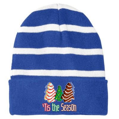 Funny Tis The Season Christmas Tree Cakes Debbie Striped Beanie with Solid Band