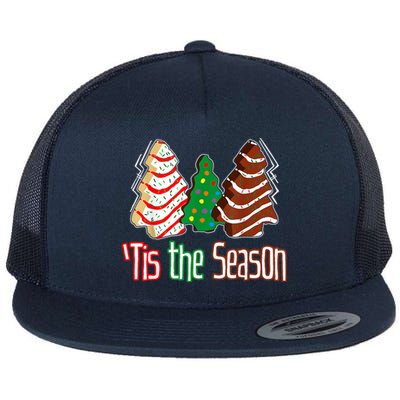 Funny Tis The Season Christmas Tree Cakes Debbie Flat Bill Trucker Hat