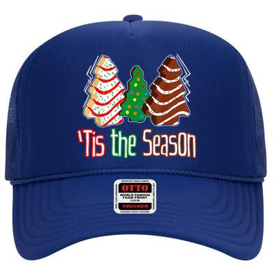 Funny Tis The Season Christmas Tree Cakes Debbie High Crown Mesh Back Trucker Hat