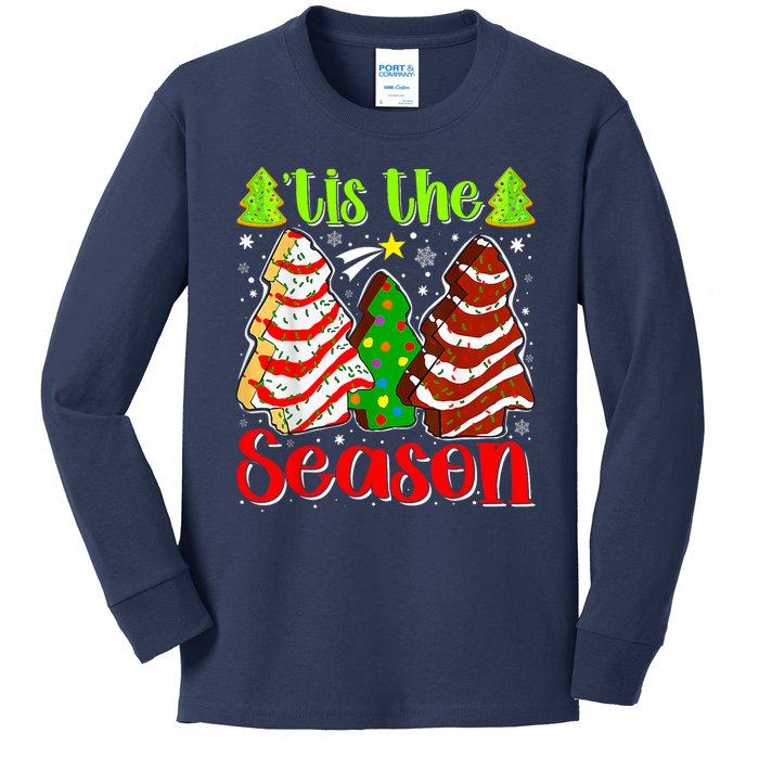 Funny Tis The Season Christmas Tree Cakes Debbie Kids Long Sleeve Shirt