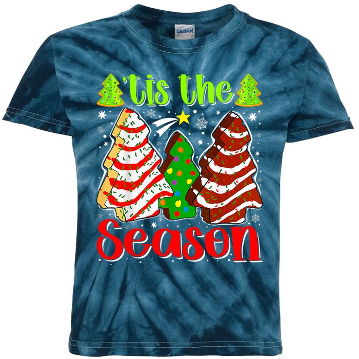 Funny Tis The Season Christmas Tree Cakes Debbie Kids Tie-Dye T-Shirt