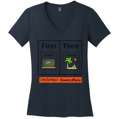 First Teach Then Beach I Am Earning A Summer Break Women's V-Neck T-Shirt