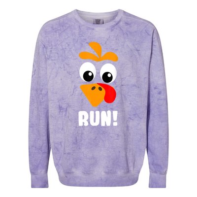 Funny Turkey Trot Adult Running Costume Turkey Face Colorblast Crewneck Sweatshirt