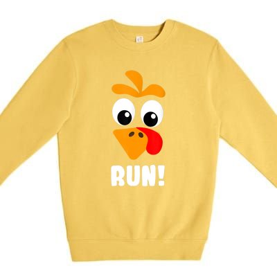 Funny Turkey Trot Adult Running Costume Turkey Face Premium Crewneck Sweatshirt