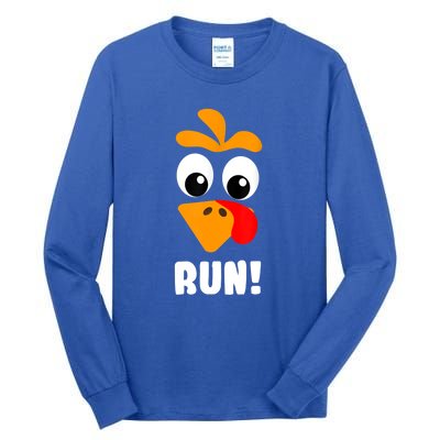 Funny Turkey Trot Adult Running Costume Turkey Face Tall Long Sleeve T-Shirt