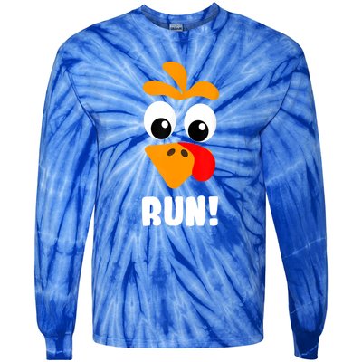 Funny Turkey Trot Adult Running Costume Turkey Face Tie-Dye Long Sleeve Shirt