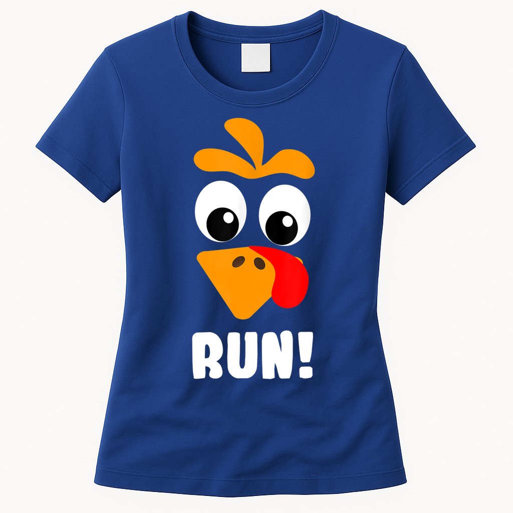 Funny Turkey Trot Adult Running Costume Turkey Face Womens T-Shirt