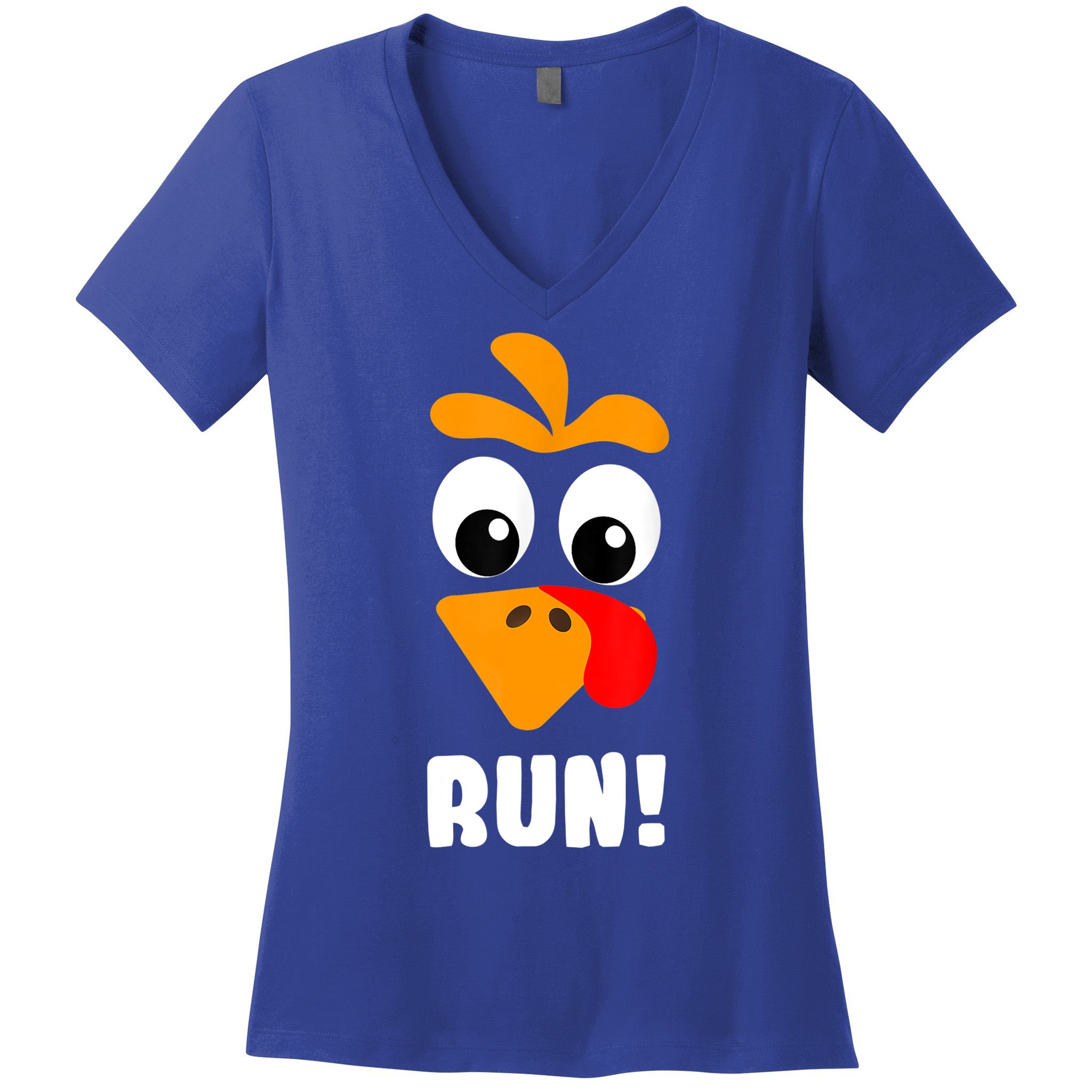 Funny Turkey Trot Adult Running Costume Turkey Face Women's V-Neck T-Shirt