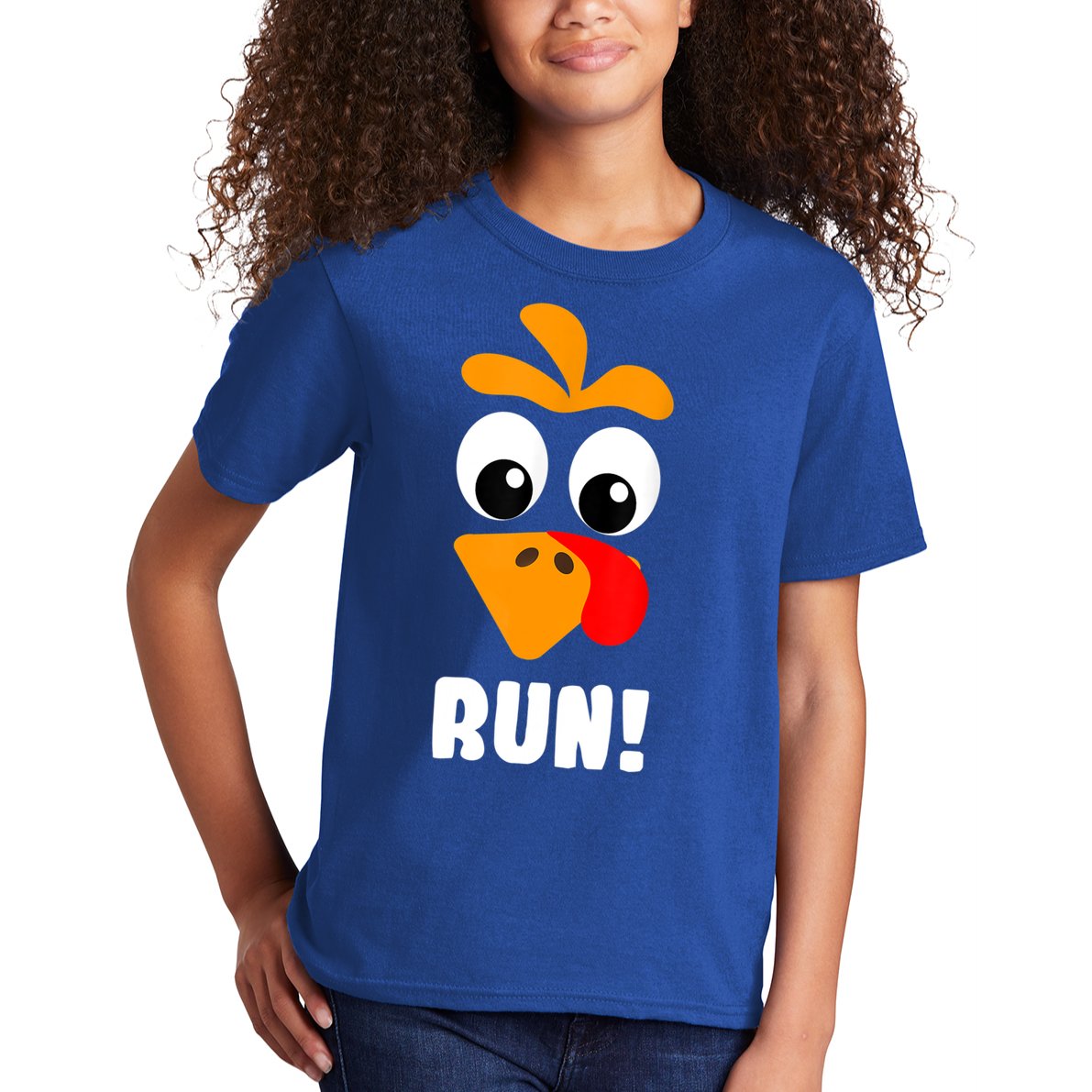 Funny Turkey Trot Adult Running Costume Turkey Face Kids T-Shirt