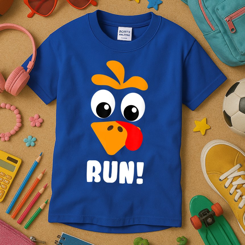 Funny Turkey Trot Adult Running Costume Turkey Face Kids T-Shirt