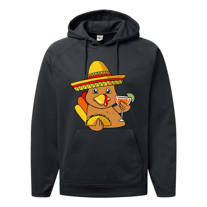 Festive Turkey Taco Celebrate Thanksgiving with Mexican Flavors Performance Fleece Hoodie