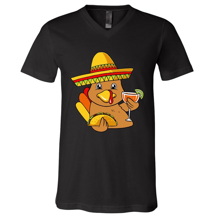 Festive Turkey Taco Celebrate Thanksgiving with Mexican Flavors V-Neck T-Shirt