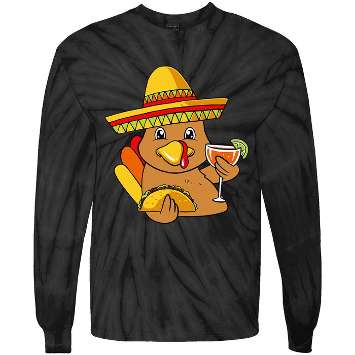 Festive Turkey Taco Celebrate Thanksgiving with Mexican Flavors Tie-Dye Long Sleeve Shirt