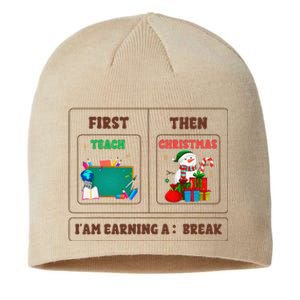 First Teach Then Christmas I Am Earning A Break Teachers Sustainable Beanie