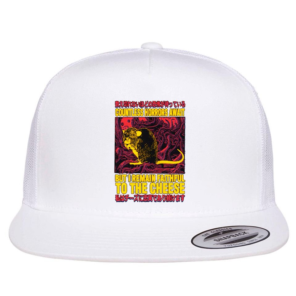 Faithful To The Cheese Japanese Horror Rat Flat Bill Trucker Hat