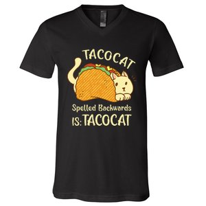 Funny TacoCat Tacocat Spelled Backward Is Tacocat V-Neck T-Shirt