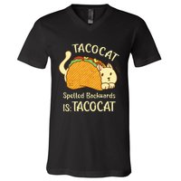 Funny TacoCat Tacocat Spelled Backward Is Tacocat V-Neck T-Shirt