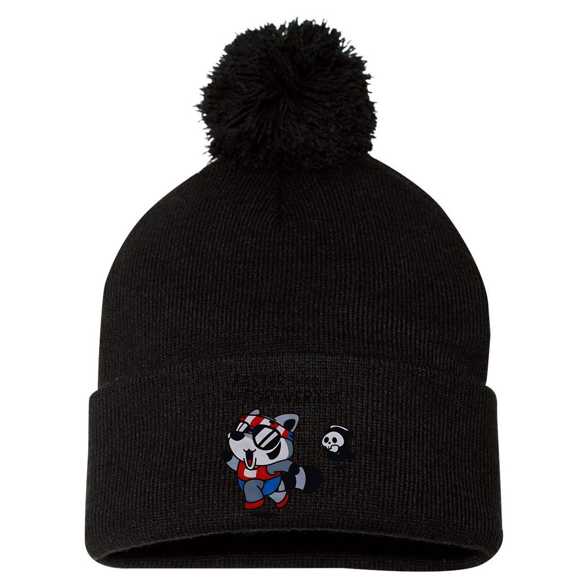Faster Than The Forever Yeet Run Away Faster Pom Pom 12in Knit Beanie
