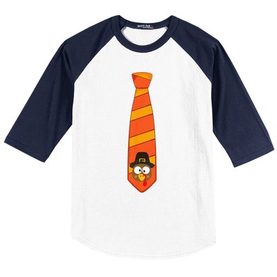 Funny Thanksgiving Tie With Turkey For Family Dinner Baseball Sleeve Shirt