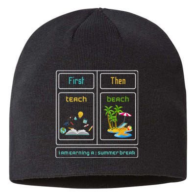 First Teach The Beach I Am Earning A Summer Break Teacher Sustainable Beanie