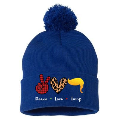 Funny Trump Trump 2024 Gift Peace Love Trump Funny Gift Pom Pom 12in Knit Beanie