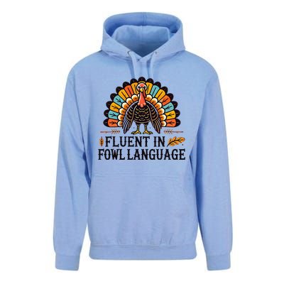 Funny Thanksgiving Turkey Fluent In Fowl Language Unisex Surf Hoodie