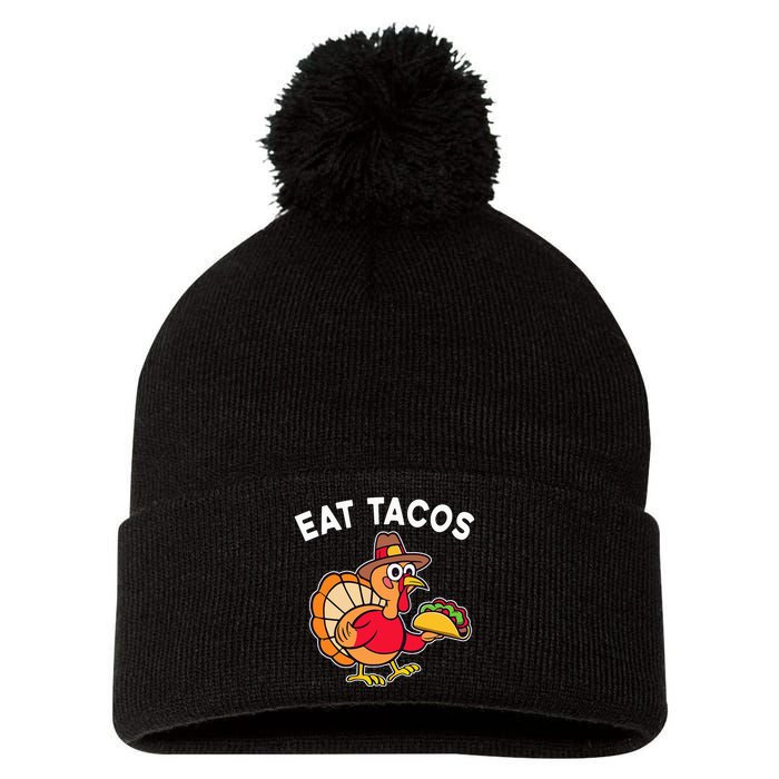 Funny Thanksgiving Turkey Eat Tacos Mexican Thanksgiving Fun Pom Pom 12in Knit Beanie