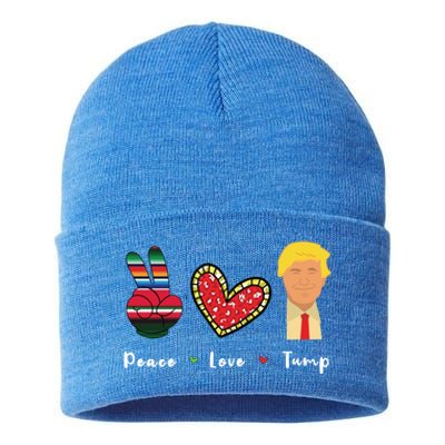 Funny Trump Trump 2024 Gift Peace Love Trump Gift Sustainable Knit Beanie