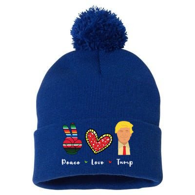 Funny Trump Trump 2024 Gift Peace Love Trump Gift Pom Pom 12in Knit Beanie