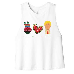 Funny Trump Trump 2024 Gift Peace Love Trump Gift Women's Racerback Cropped Tank