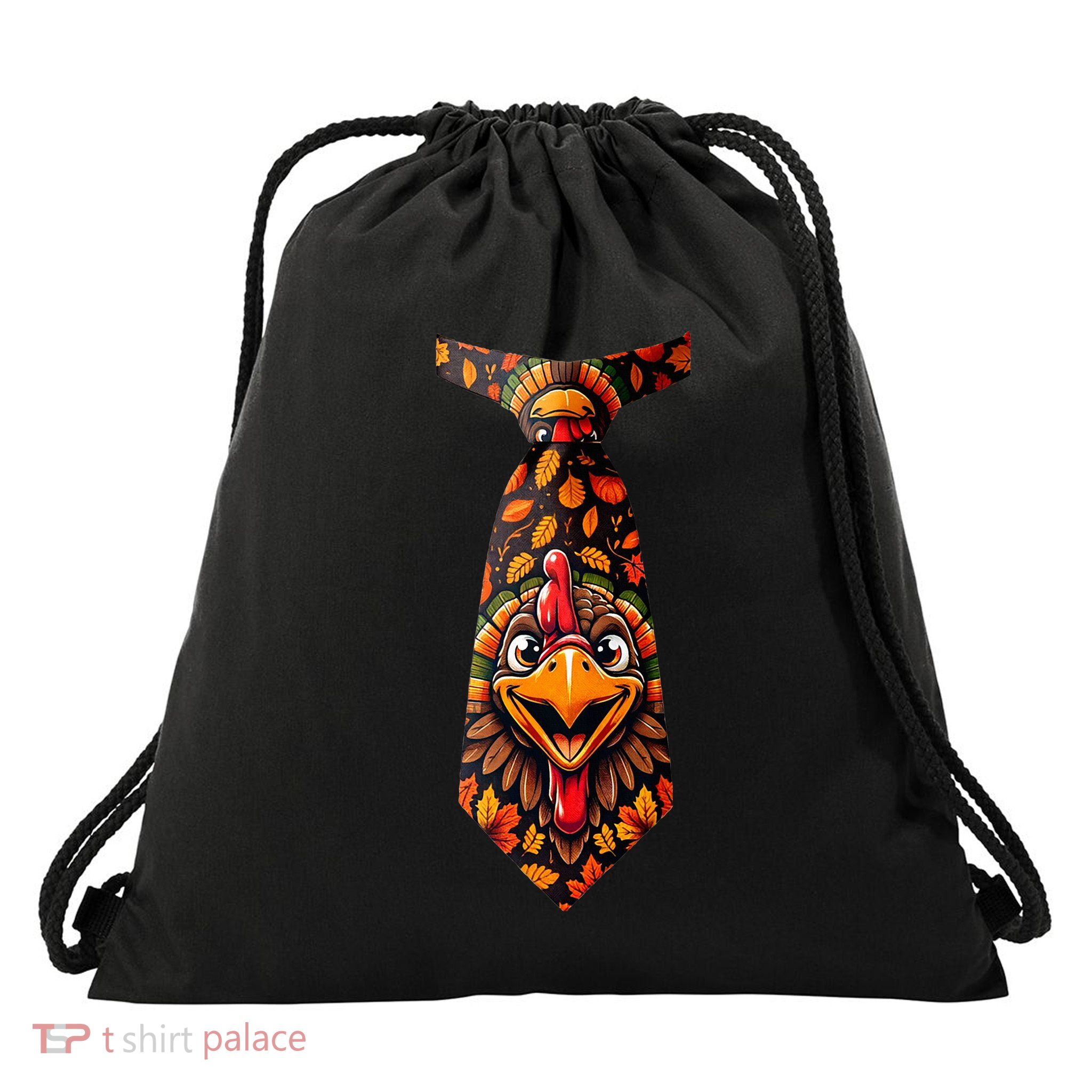 Funny Thanksgiving Tie with Turkey for Family Dinner Drawstring Bag