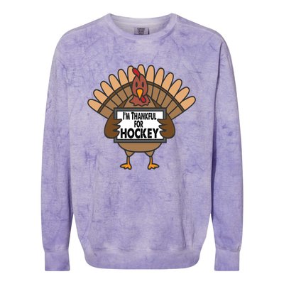 Funny Thanksgiving Turkey Thankful For Hockey Gift Colorblast Crewneck Sweatshirt