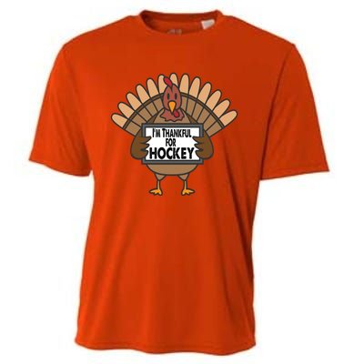 Funny Thanksgiving Turkey Thankful For Hockey Gift Cooling Performance Crew T-Shirt