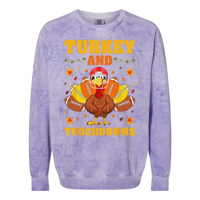 Funny Thanksgiving Turkey And Touchdowns Colorblast Crewneck Sweatshirt