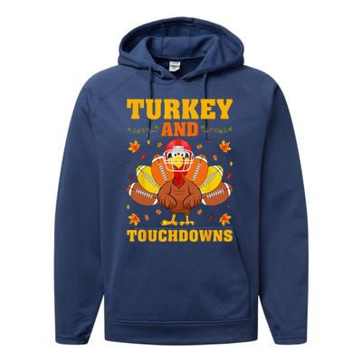 Funny Thanksgiving Turkey And Touchdowns Performance Fleece Hoodie