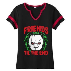 Friends Till The End Lazy Halloween Costume Horror Movie Ladies Halftime Notch Neck Tee