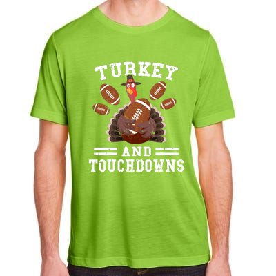 Funny Thanksgiving Turkey And Touchdowns Football Adult ChromaSoft Performance T-Shirt