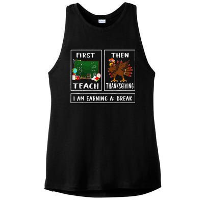 First Teach Then Thanksgiving IM Earning A Break Teacher Ladies PosiCharge Tri-Blend Wicking Tank