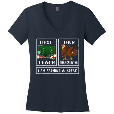 First Teach Then Thanksgiving IM Earning A Break Teacher Women's V-Neck T-Shirt