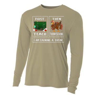 First Teach Then Thanksgiving IM Earning A Break Teacher Cooling Performance Long Sleeve Crew