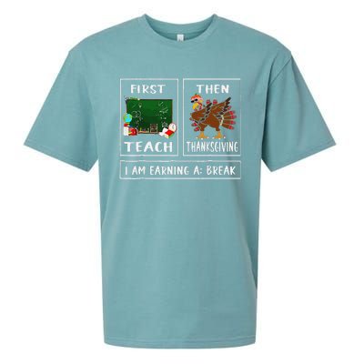 First Teach Then Thanksgiving IM Earning A Break Teacher Sueded Cloud Jersey T-Shirt