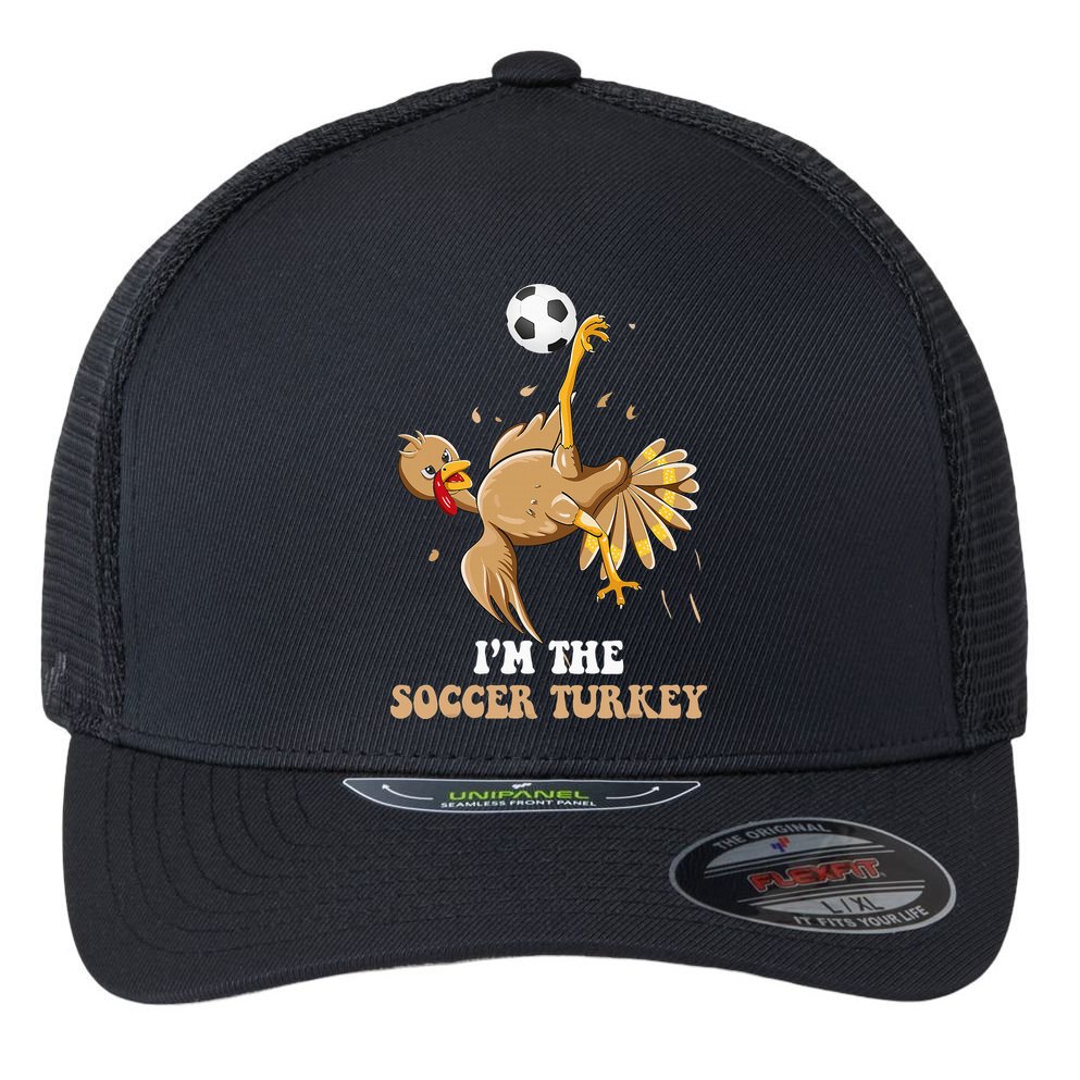 Funny Thanksgiving Turkey Soccer Flexfit Unipanel Trucker Cap