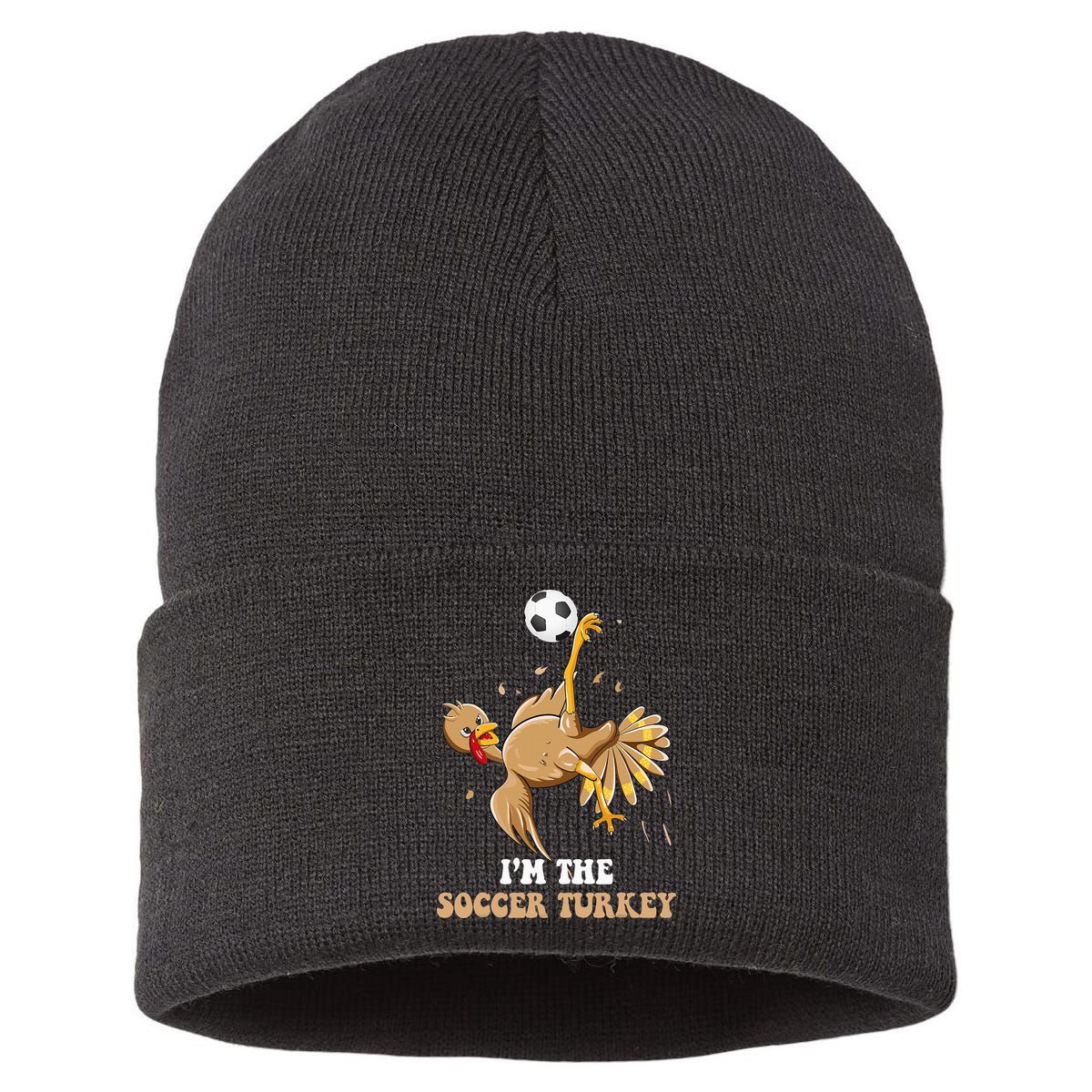 Funny Thanksgiving Turkey Soccer Sustainable Knit Beanie