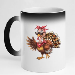 Funny Thanksgiving Turkey Women Girl Leopard 11oz Black Color Changing Mug