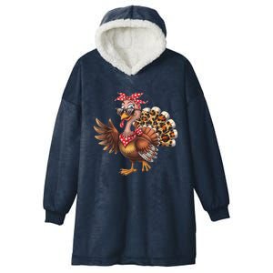 Funny Thanksgiving Turkey Women Girl Leopard Hooded Wearable Blanket