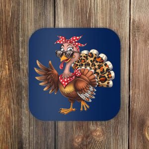 Funny Thanksgiving Turkey Women Girl Leopard Coaster