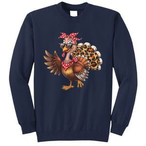 Funny Thanksgiving Turkey Women Girl Leopard Tall Sweatshirt