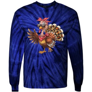 Funny Thanksgiving Turkey Women Girl Leopard Tie-Dye Long Sleeve Shirt