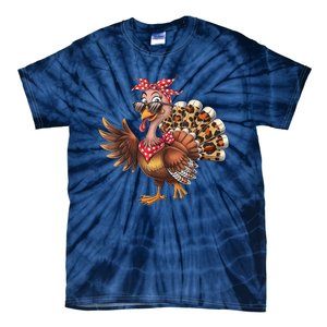 Funny Thanksgiving Turkey Women Girl Leopard Tie-Dye T-Shirt