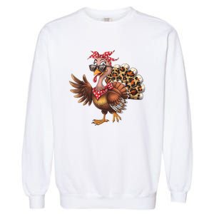 Funny Thanksgiving Turkey Women Girl Leopard Garment-Dyed Sweatshirt